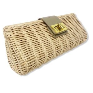 J. Crew Clutch Straw Wicker Tan Turn Lock Boho